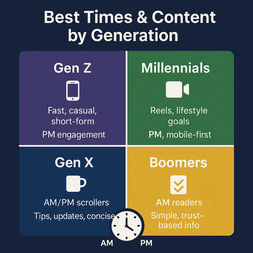 Best times and content by generation